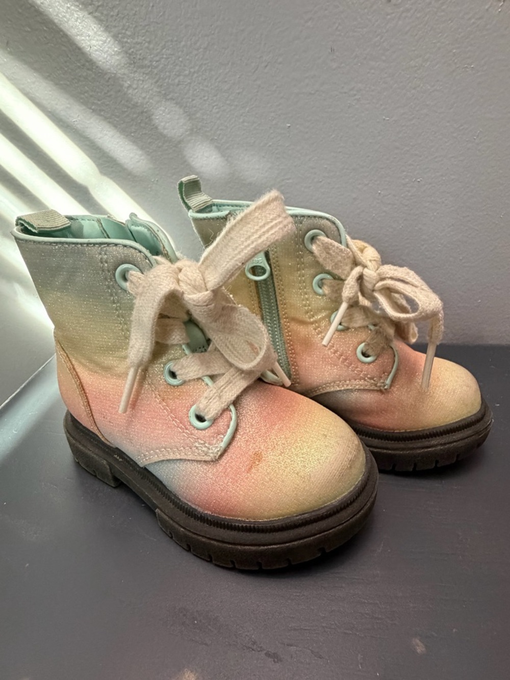Cat & Jack Pastel Ombre Lace-Up Kids Boots - Pink, Peach, Mint